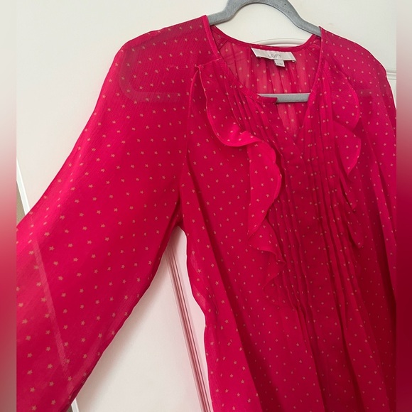 LOFT Raspberry Pink Long Sleeve Ruffle Blouse Women’s Size Small - Picture 10 of 16